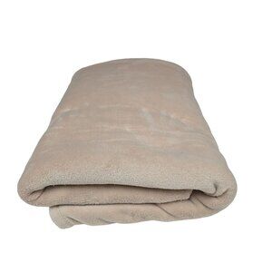 Vintage JC Penney Ultra Soft Beige Fleece Throw Blanket 86"x90" Plush Bedding